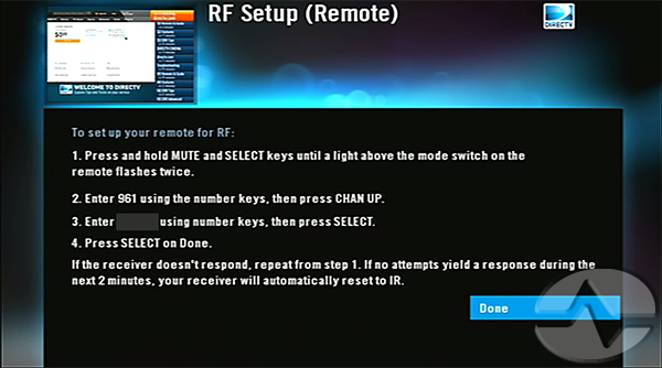Program Directv Remote Rf Mode